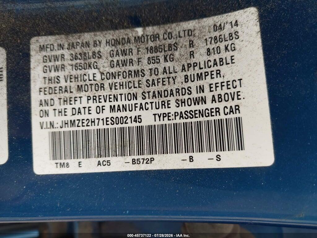 JHMZE2H71ES002145 2014 HONDA INSIGHT photo no. 9