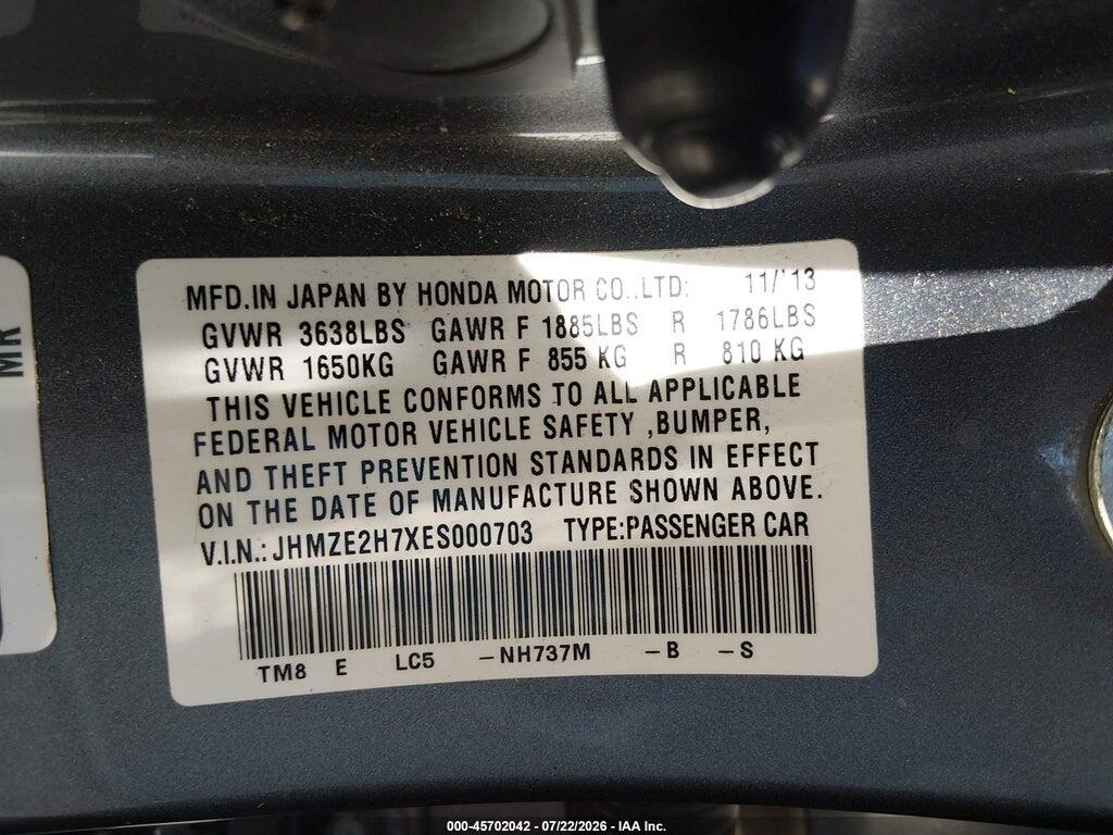 JHMZE2H7XES000703 2014 HONDA INSIGHT photo no. 9