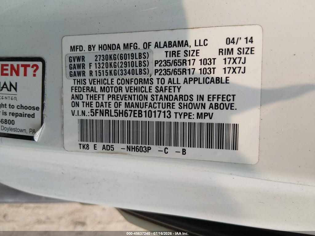 5FNRL5H67EB101713 2014 HONDA ODYSSEY photo no. 9
