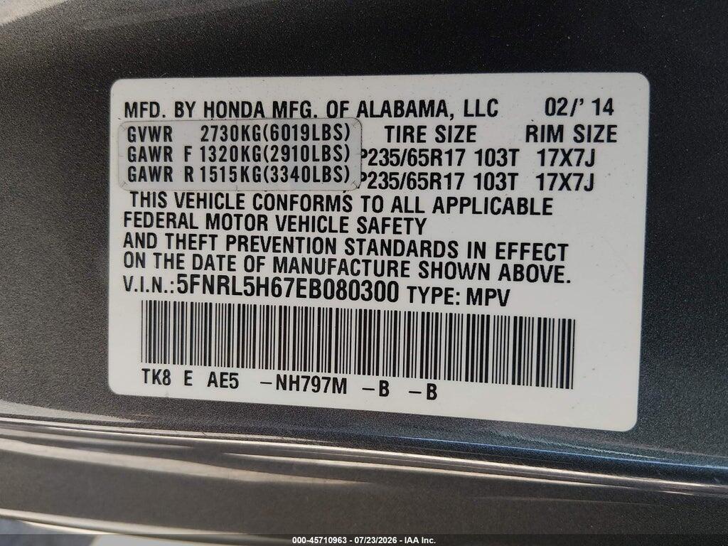 5FNRL5H67EB080300 2014 HONDA ODYSSEY photo no. 9