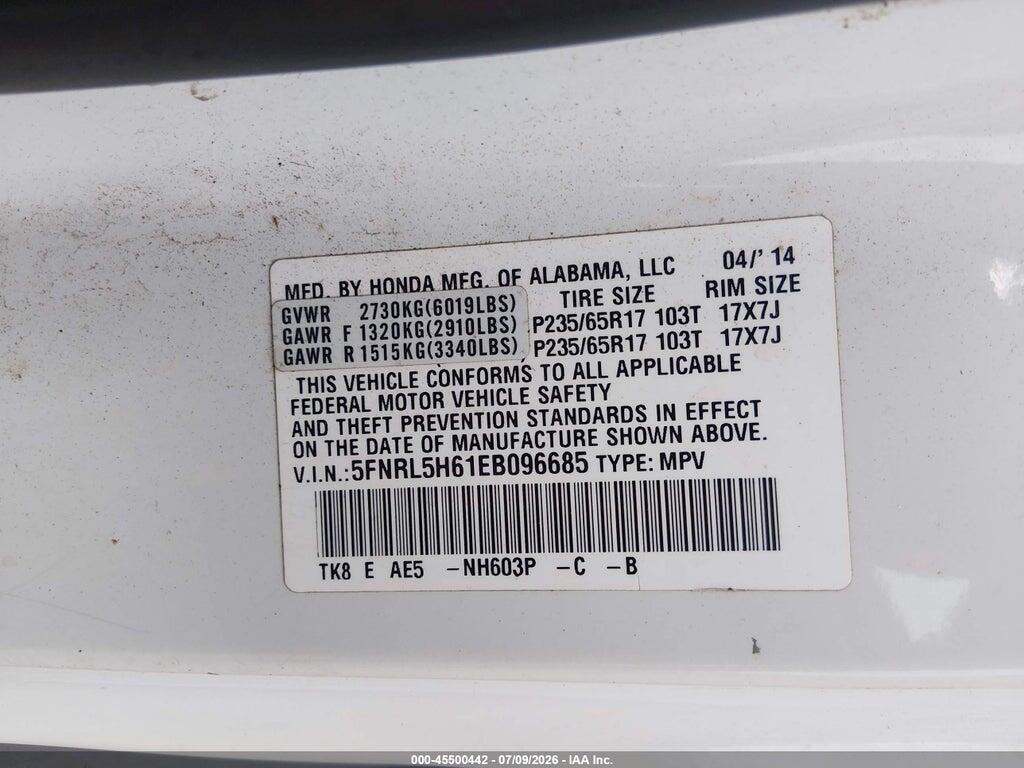 5FNRL5H61EB096685 2014 HONDA ODYSSEY photo no. 9
