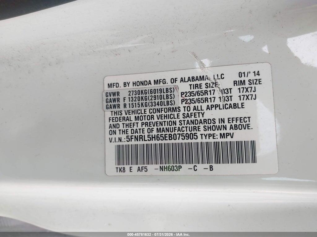 5FNRL5H65EB075905 2014 HONDA ODYSSEY photo no. 9