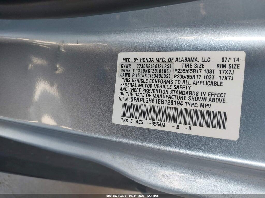 5FNRL5H61EB128194 2014 HONDA ODYSSEY photo no. 9