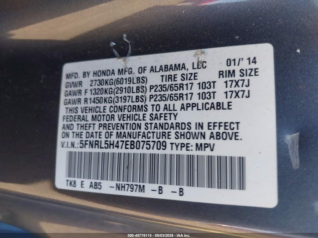 5FNRL5H47EB075709 2014 HONDA ODYSSEY photo no. 9