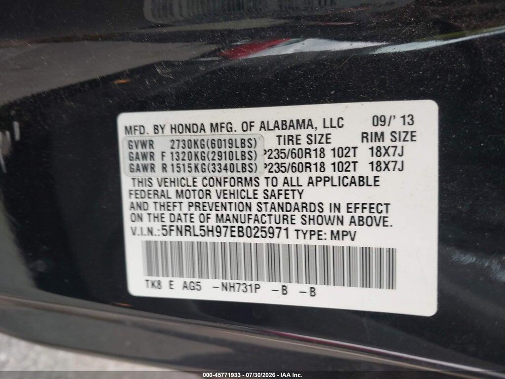 5FNRL5H97EB025971 2014 HONDA ODYSSEY photo no. 9