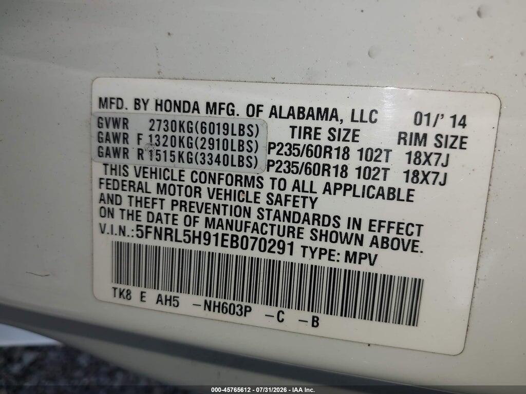 5FNRL5H91EB070291 2014 HONDA ODYSSEY photo no. 9