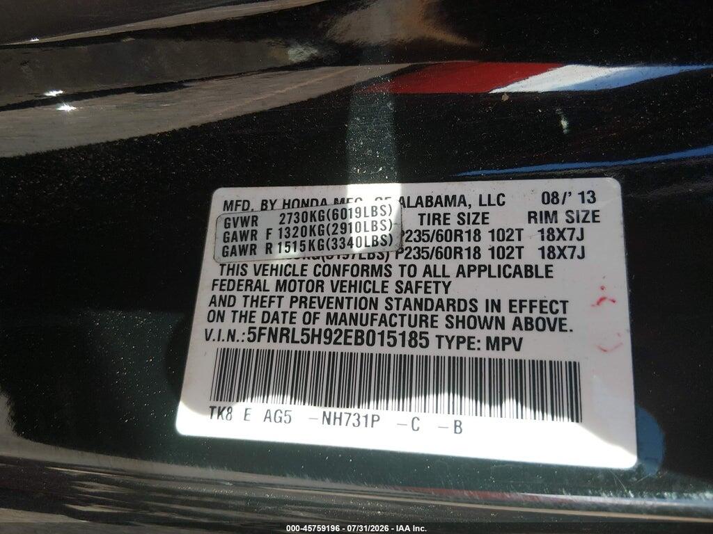 5FNRL5H92EB015185 2014 HONDA ODYSSEY photo no. 9