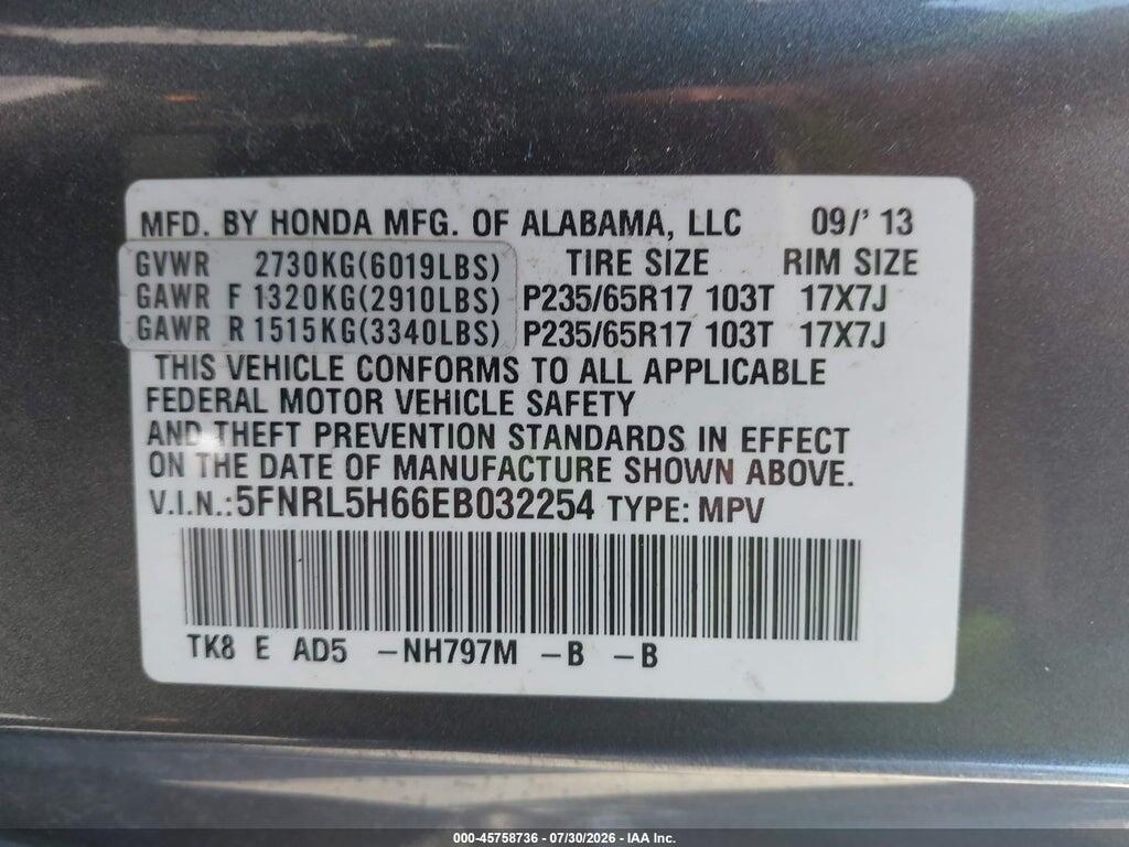 5FNRL5H66EB032254 2014 HONDA ODYSSEY photo no. 9