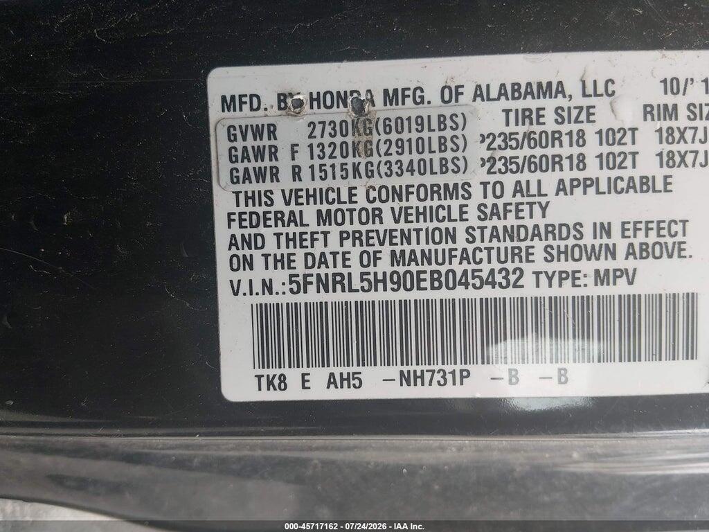 5FNRL5H90EB045432 2014 HONDA ODYSSEY photo no. 9