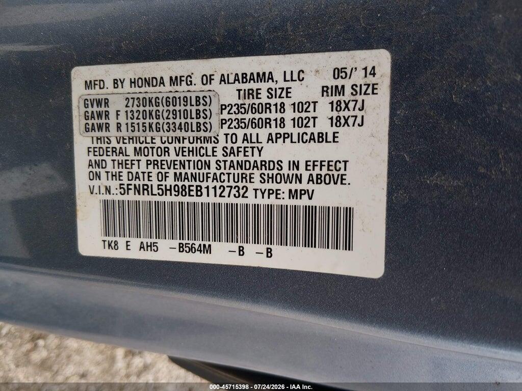 5FNRL5H98EB112732 2014 HONDA ODYSSEY photo no. 9