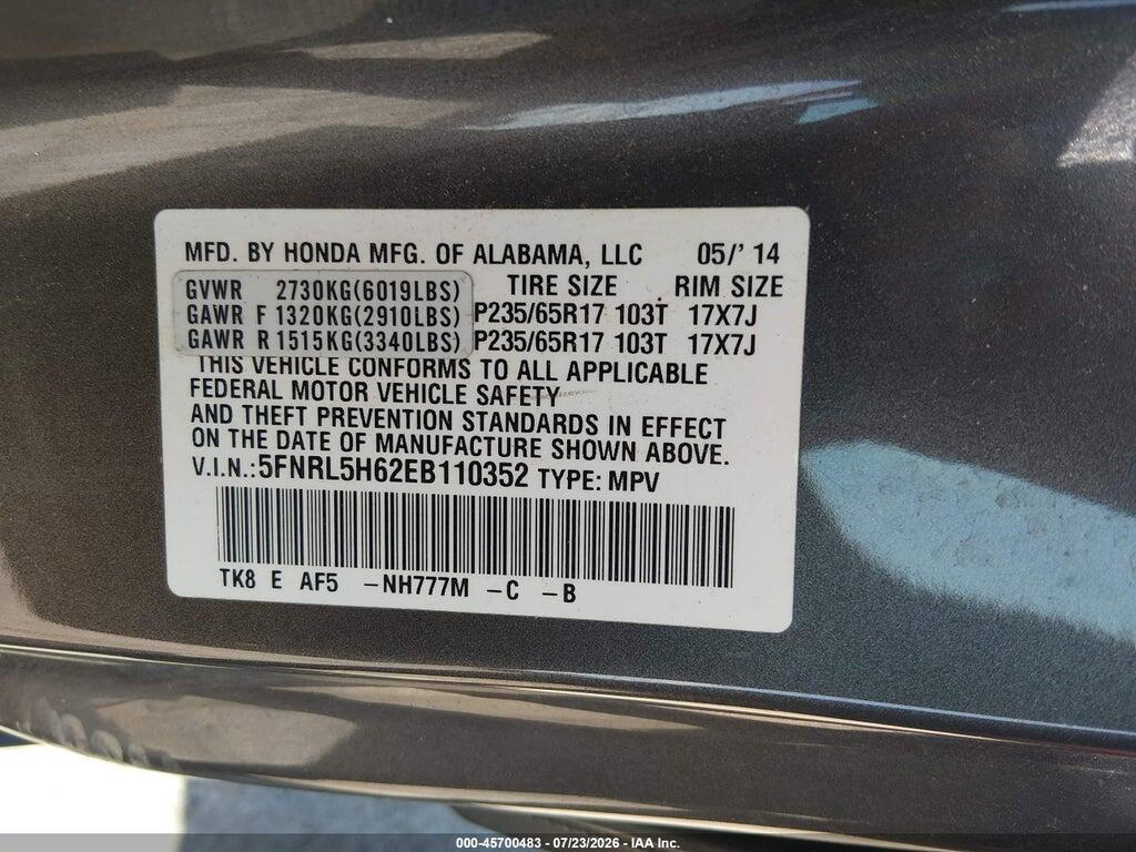 5FNRL5H62EB110352 2014 HONDA ODYSSEY photo no. 9