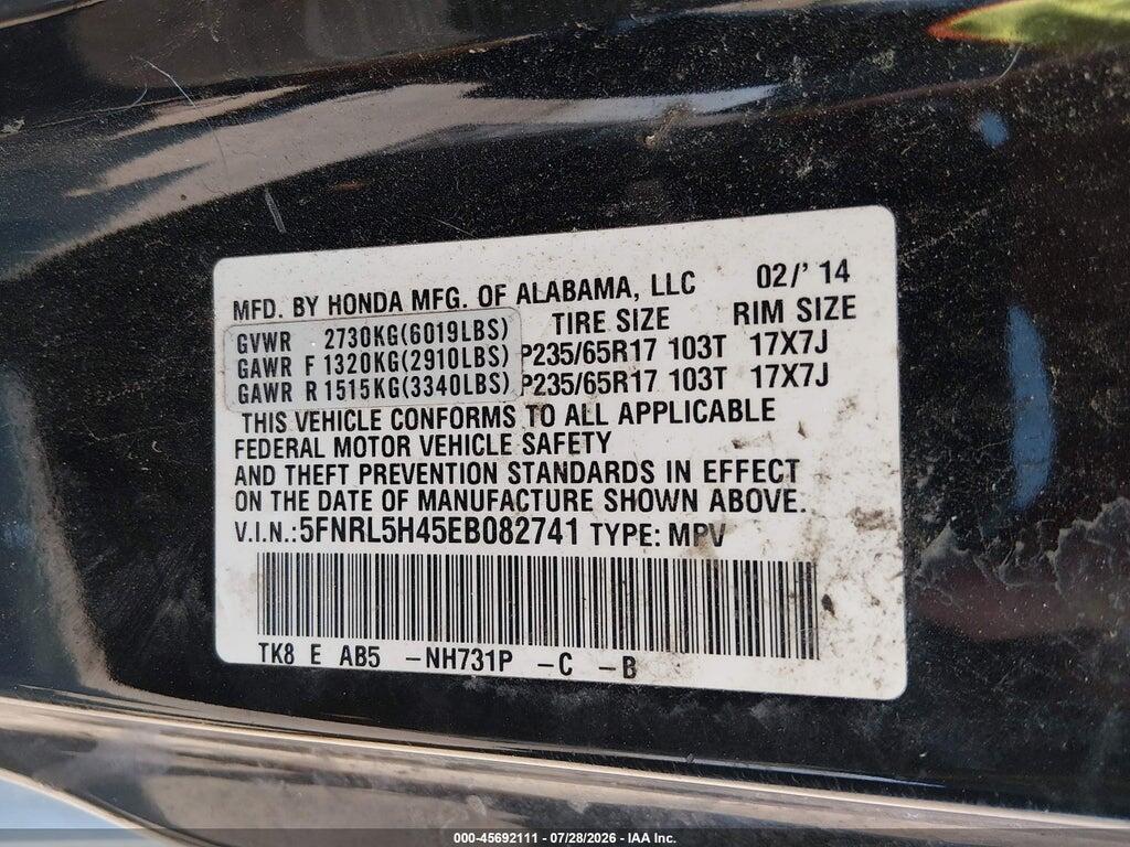 5FNRL5H45EB082741 2014 HONDA ODYSSEY photo no. 9