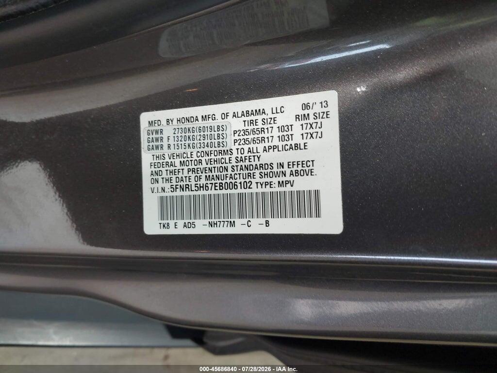 5FNRL5H67EB006102 2014 HONDA ODYSSEY photo no. 9