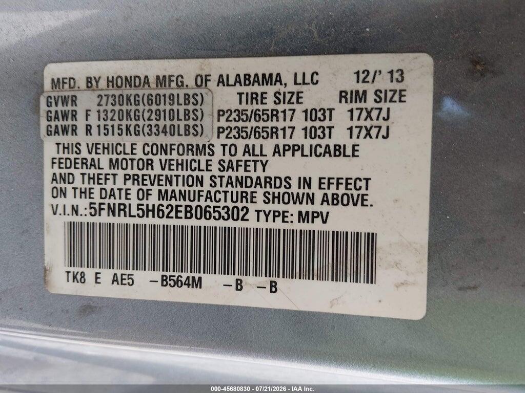 5FNRL5H62EB065302 2014 HONDA ODYSSEY photo no. 9