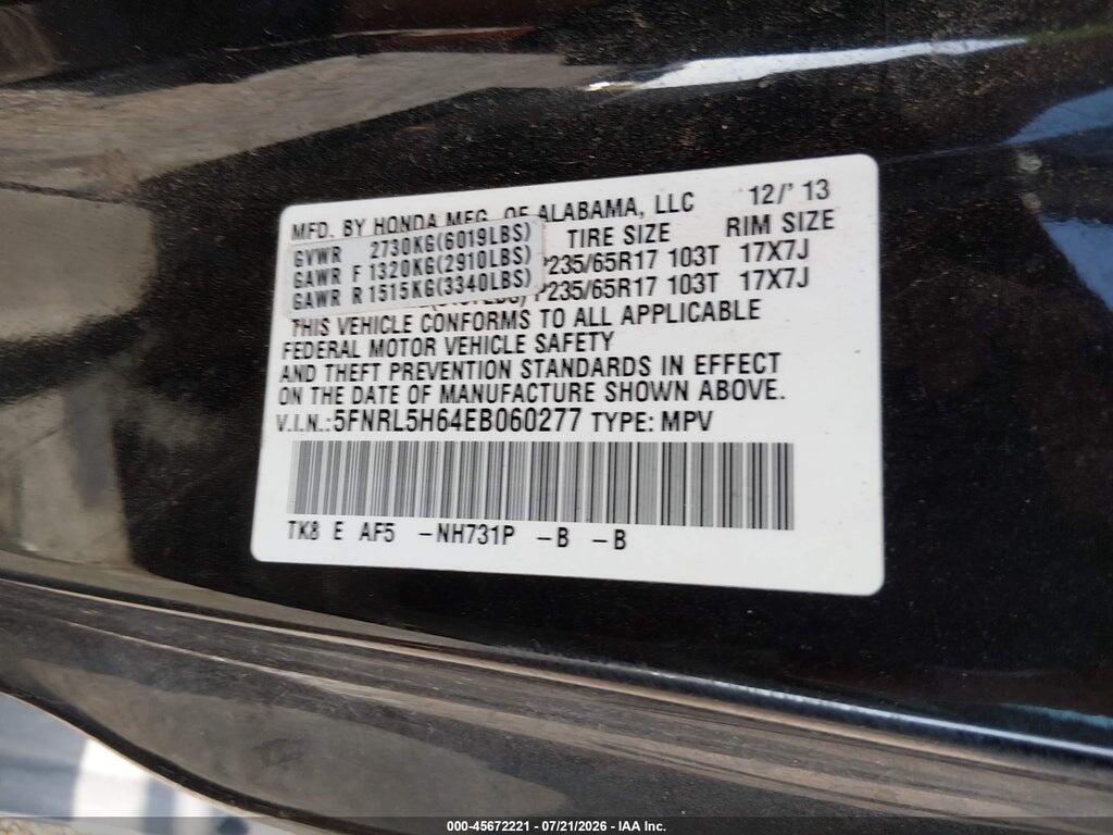 5FNRL5H64EB060277 2014 HONDA ODYSSEY photo no. 9