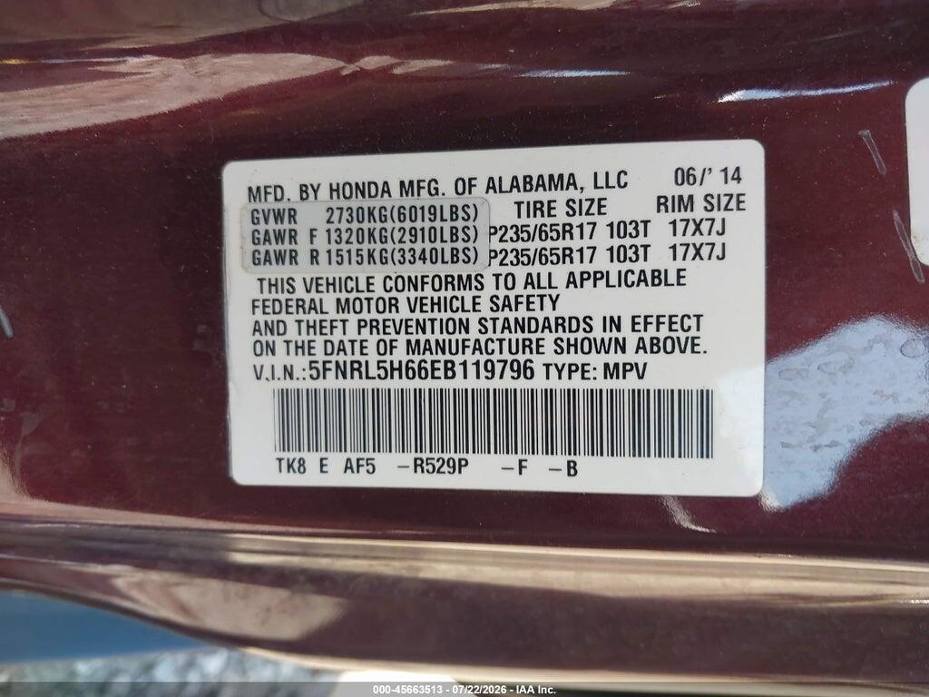 5FNRL5H66EB119796 2014 HONDA ODYSSEY photo no. 9
