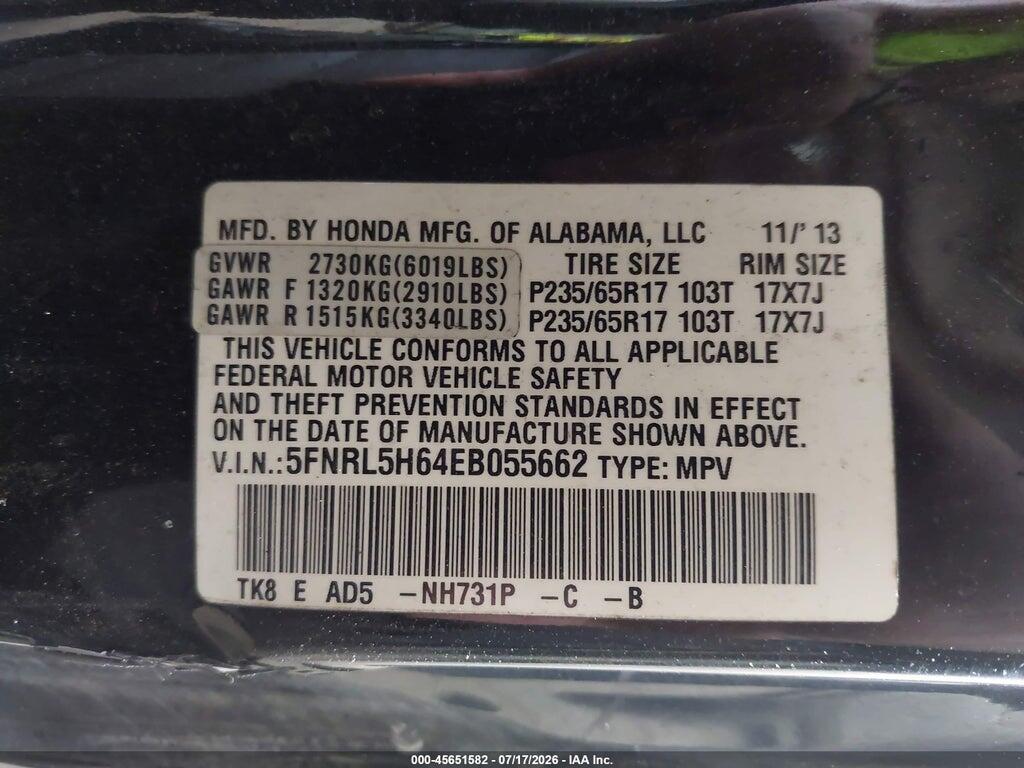 5FNRL5H64EB055662 2014 HONDA ODYSSEY photo no. 9