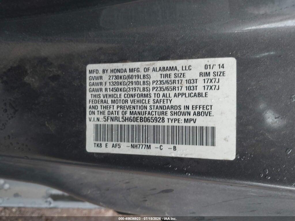 5FNRL5H60EB065928 2014 HONDA ODYSSEY photo no. 9