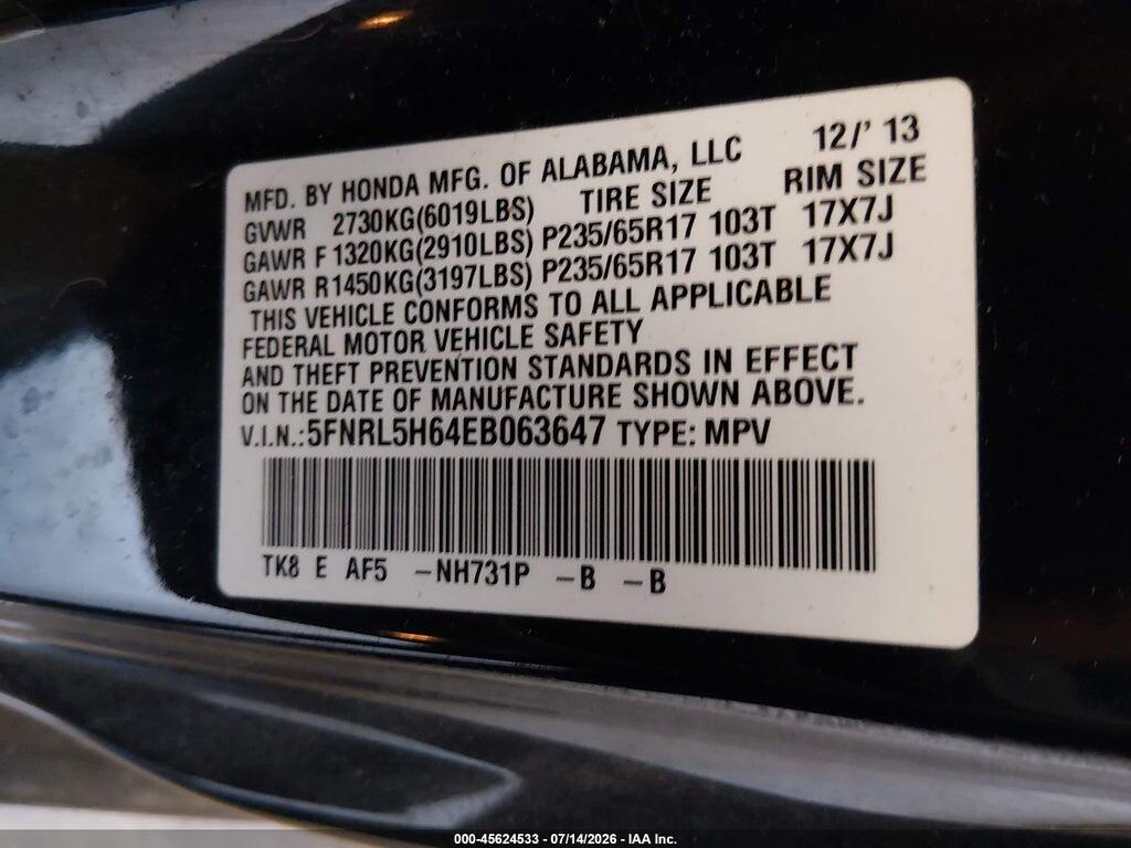 5FNRL5H64EB063647 2014 HONDA ODYSSEY photo no. 9