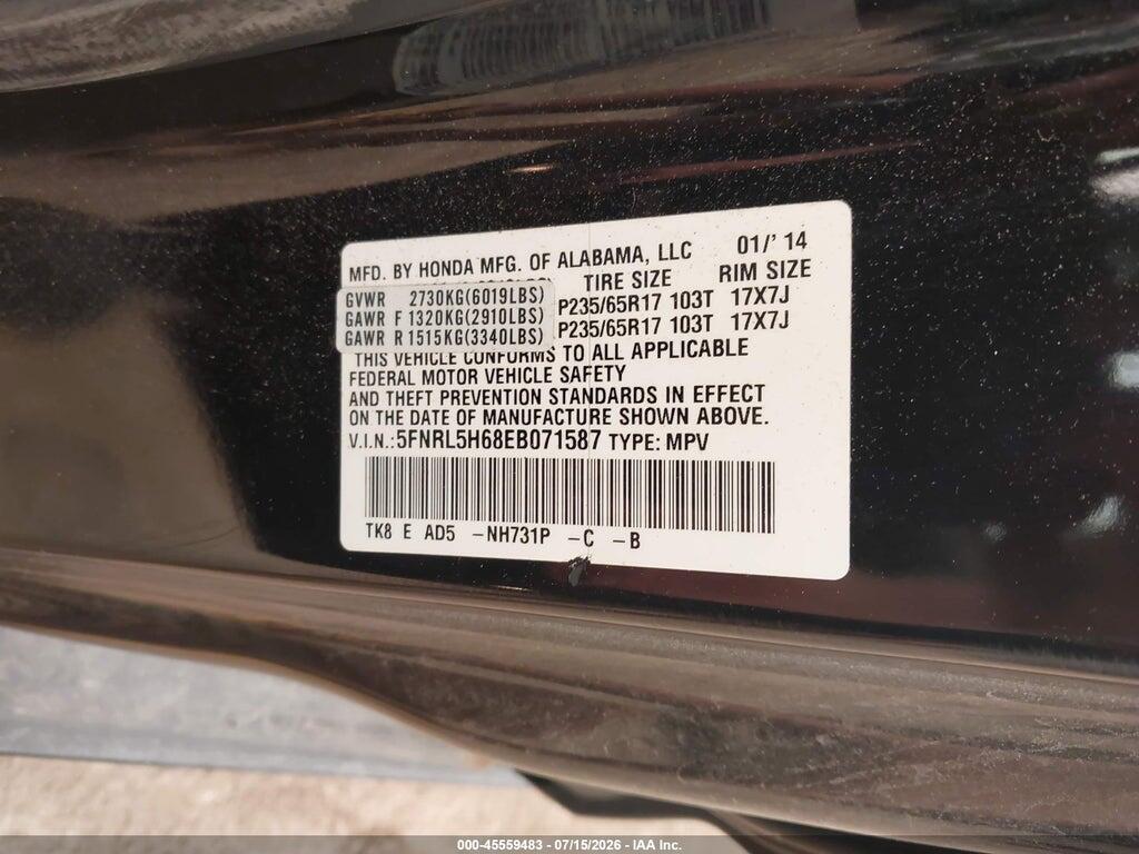 5FNRL5H68EB071587 2014 HONDA ODYSSEY photo no. 8