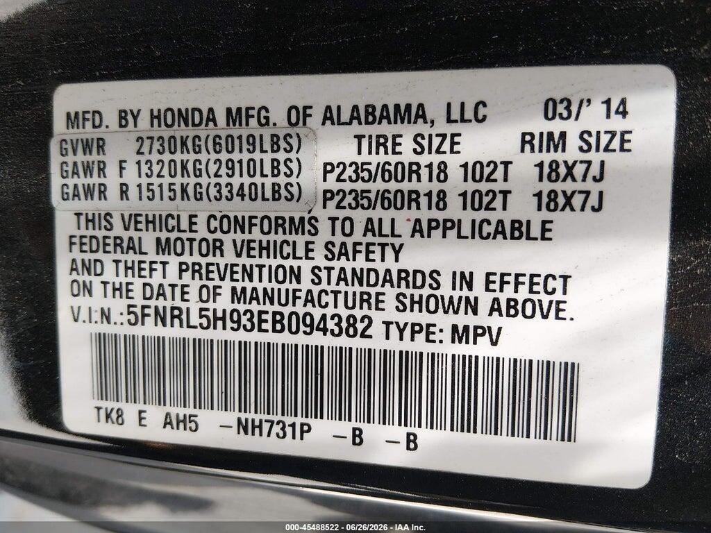 5FNRL5H93EB094382 2014 HONDA ODYSSEY photo no. 9