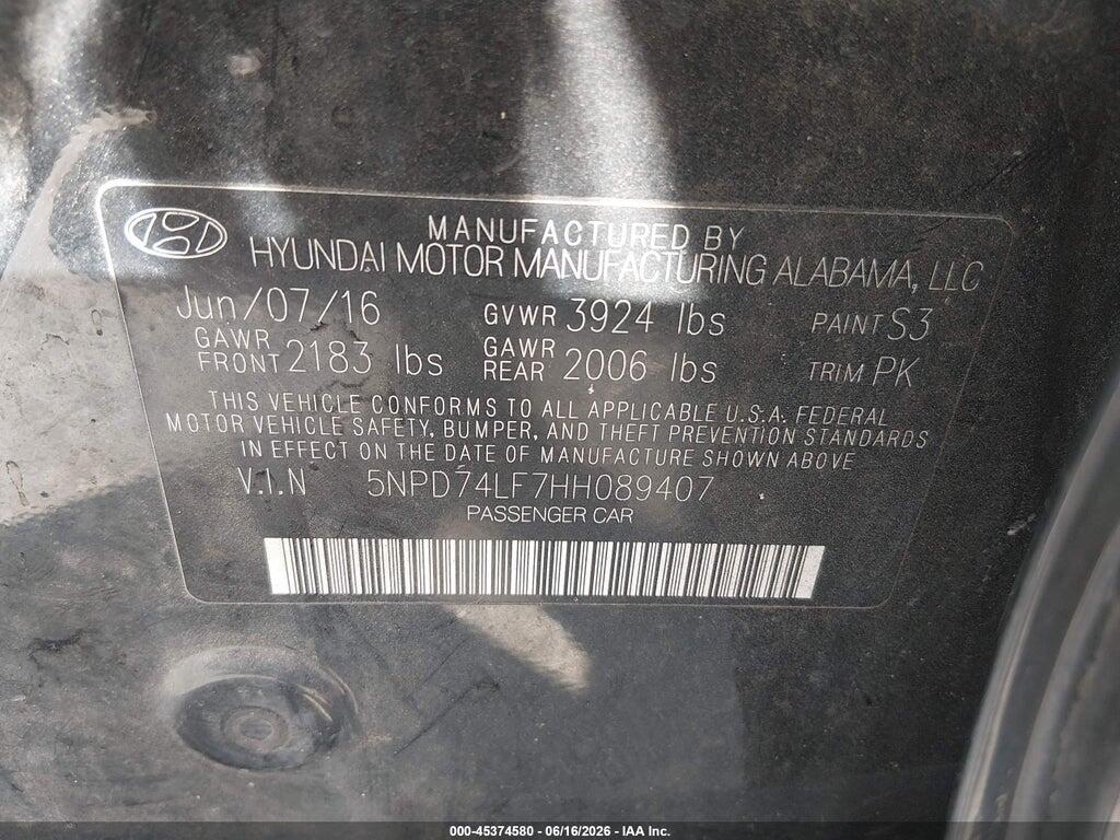 5NPD74LF7HH089407 2017 HYUNDAI ELANTRA photo no. 9
