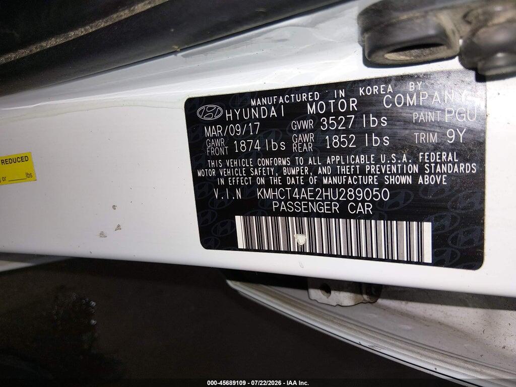 KMHCT4AE2HU289050 2017 HYUNDAI ACCENT photo no. 9