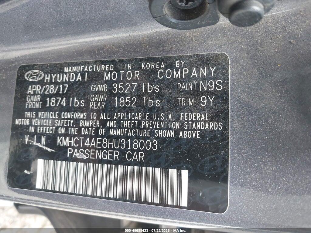 KMHCT4AE8HU318003 2017 HYUNDAI ACCENT photo no. 9