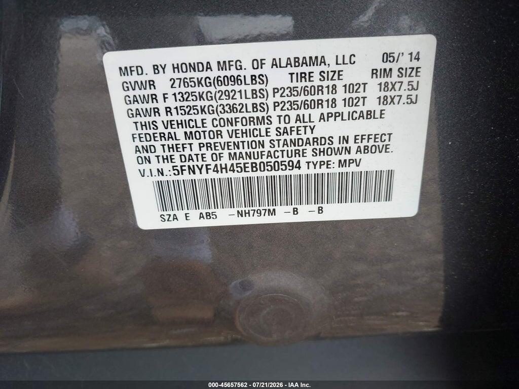 5FNYF4H45EB050594 2014 HONDA PILOT photo no. 9