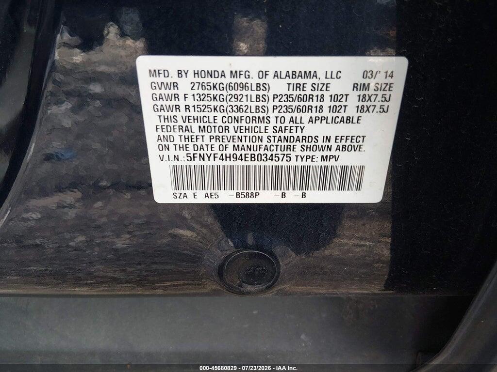 5FNYF4H94EB034575 2014 HONDA PILOT photo no. 9