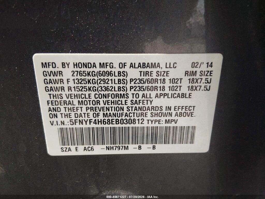 5FNYF4H68EB030812 2014 HONDA PILOT photo no. 9
