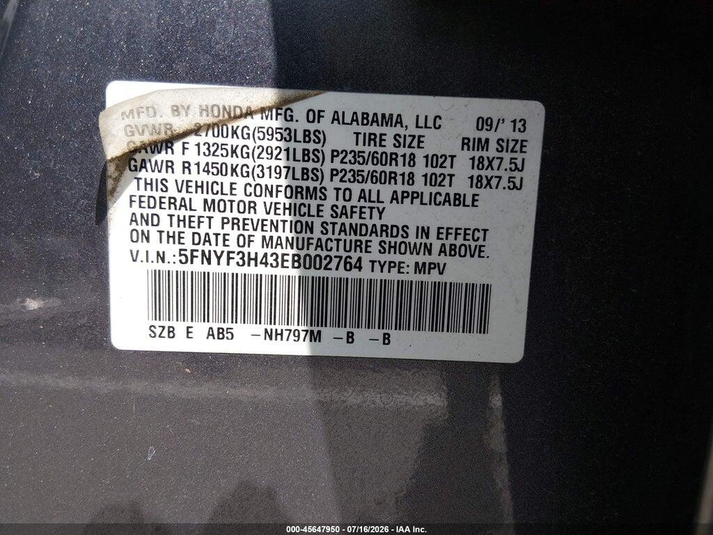 5FNYF3H43EB002764 2014 HONDA PILOT photo no. 9