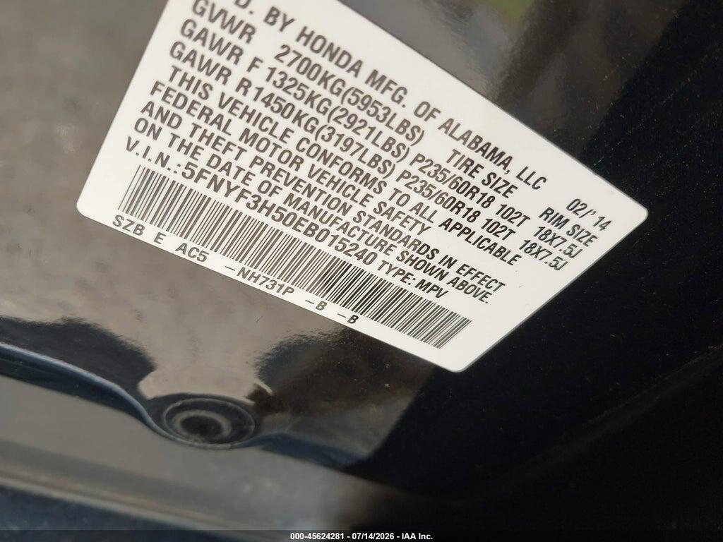 5FNYF3H50EB015240 2014 HONDA PILOT photo no. 9