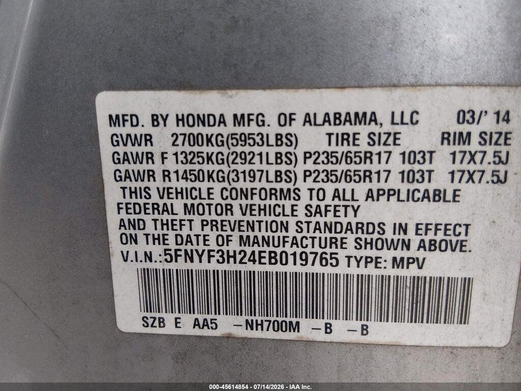 5FNYF3H24EB019765 2014 HONDA PILOT photo no. 9