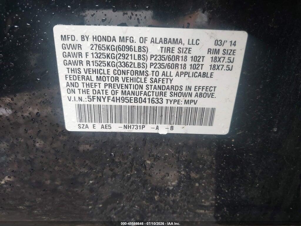 5FNYF4H95EB041633 2014 HONDA PILOT photo no. 9