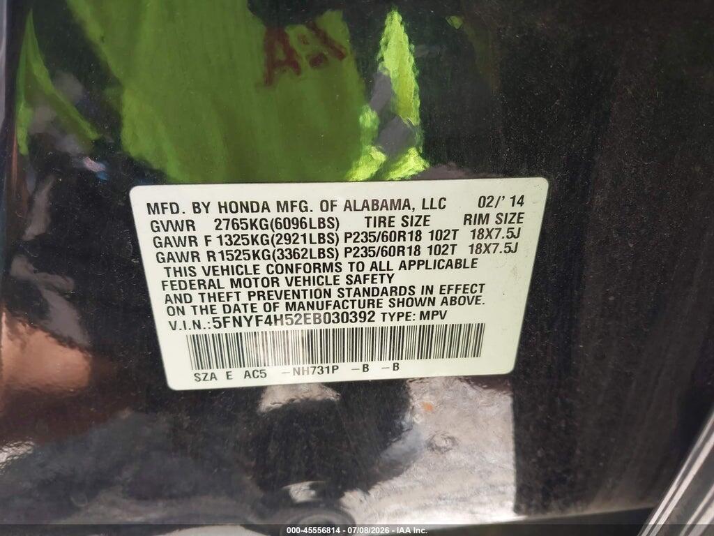 5FNYF4H52EB030392 2014 HONDA PILOT photo no. 9