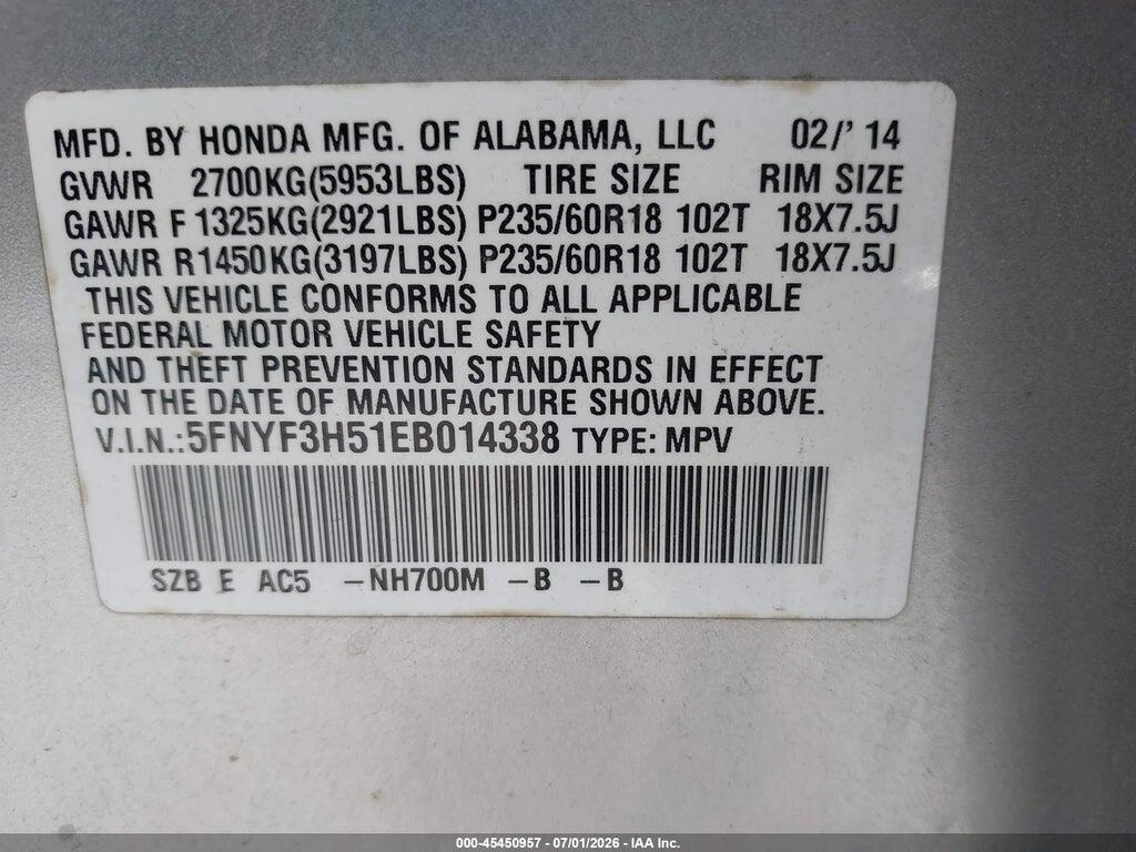 5FNYF3H51EB014338 2014 HONDA PILOT photo no. 9