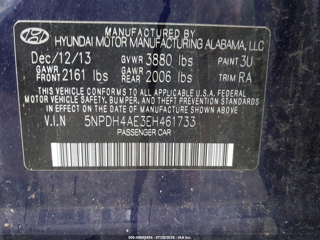 5NPDH4AE3EH461733 2014 HYUNDAI ELANTRA photo no. 9