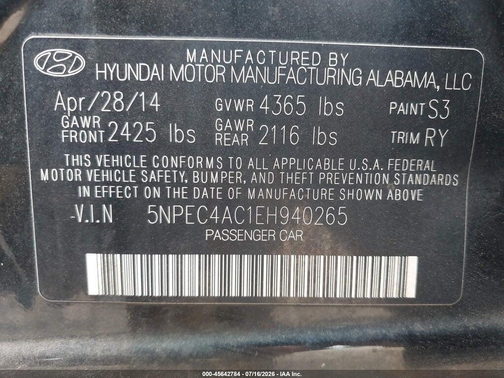 5NPEC4AC1EH940265 2014 HYUNDAI SONATA photo no. 9