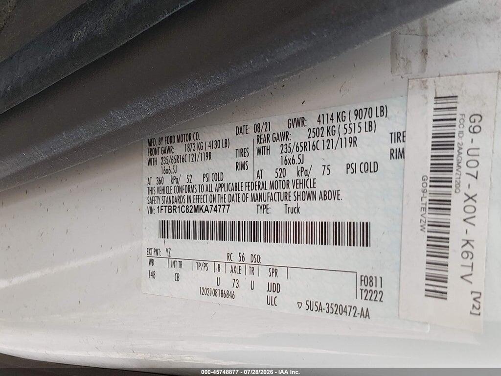 1FTBR1C82MKA74777 2021 FORD TRANSIT-250 photo no. 9