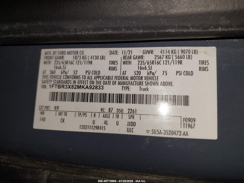 1FTBR3X82MKA92833 2021 FORD TRANSIT-250 CARGO VAN photo no. 9