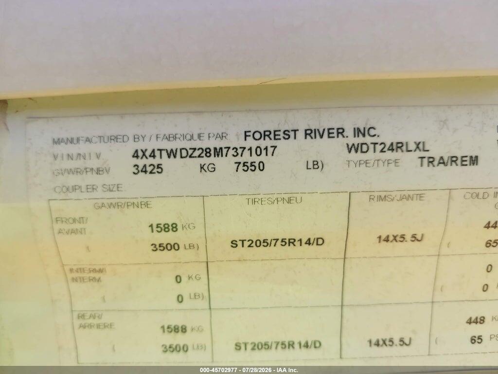4X4TWDZ28M7371017 2021 FOREST RIVER WILDWOOD 24RLXL photo no. 9