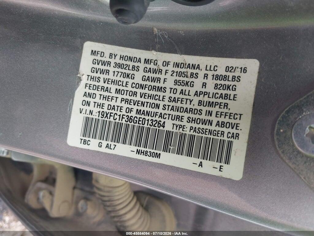 19XFC1F36GE013264 2016 HONDA CIVIC photo no. 9