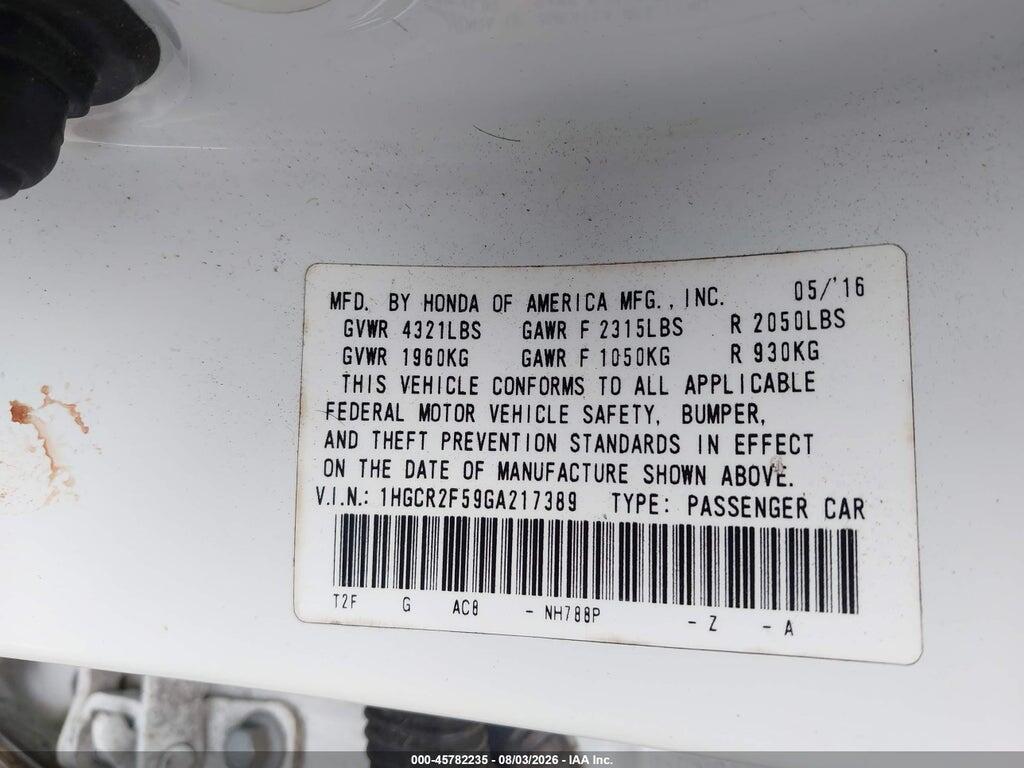 1HGCR2F59GA217389 2016 HONDA ACCORD photo no. 9