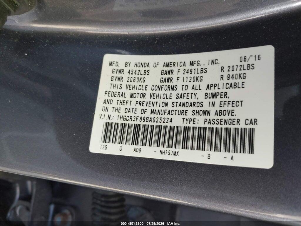 1HGCR3F89GA035224 2016 HONDA ACCORD photo no. 9