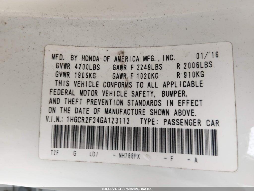 1HGCR2F34GA123113 2016 HONDA ACCORD photo no. 9