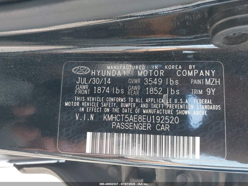 KMHCT5AE8EU192520 2014 HYUNDAI ACCENT photo no. 9
