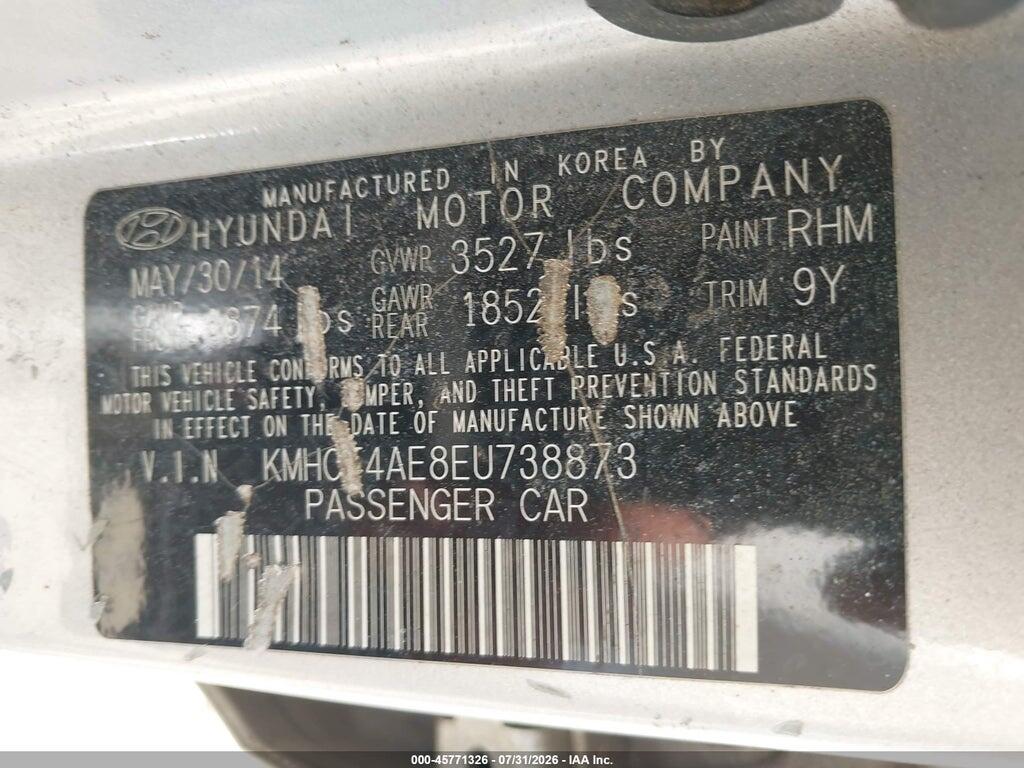 KMHCT4AE8EU738873 2014 HYUNDAI ACCENT photo no. 9