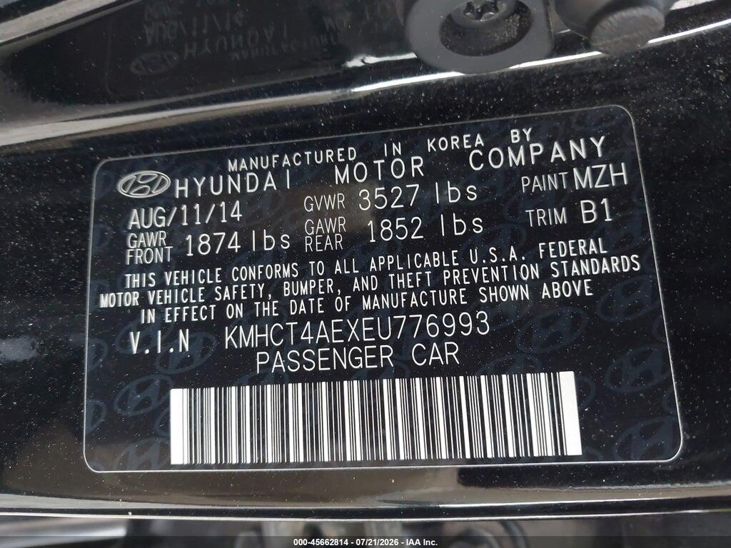 KMHCT4AEXEU776993 2014 HYUNDAI ACCENT photo no. 9