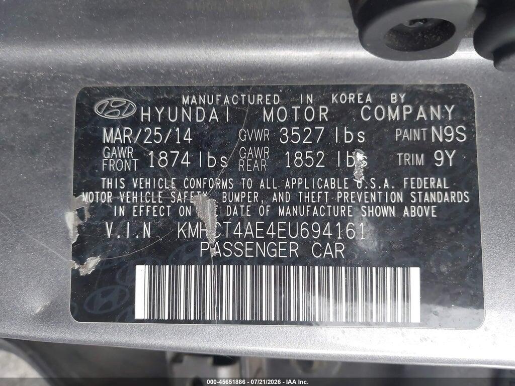 KMHCT4AE4EU694161 2014 HYUNDAI ACCENT photo no. 9